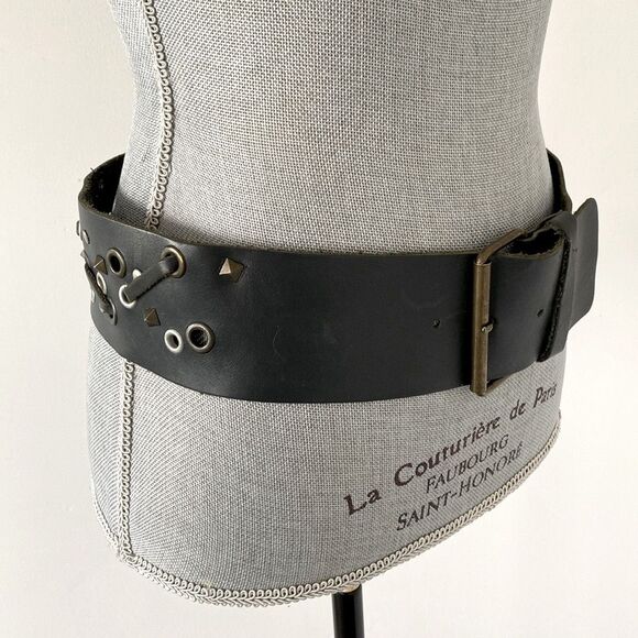 Source Unknown Accessories - Black 3”W Silver Studded Leather Belt sz M Moto, Boho, Festival Modern Emo Goth